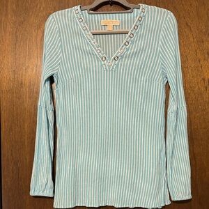MICHAEL Michael Kors Blue Striped Long Sleeve Blouse
